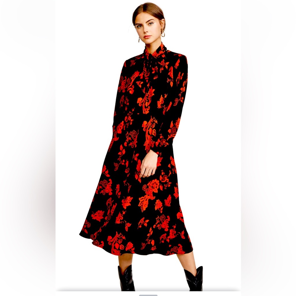 Tory Burch Floral Jersey Dress in Black Mountain Paisley sz L Large - Picture 2 of 16
